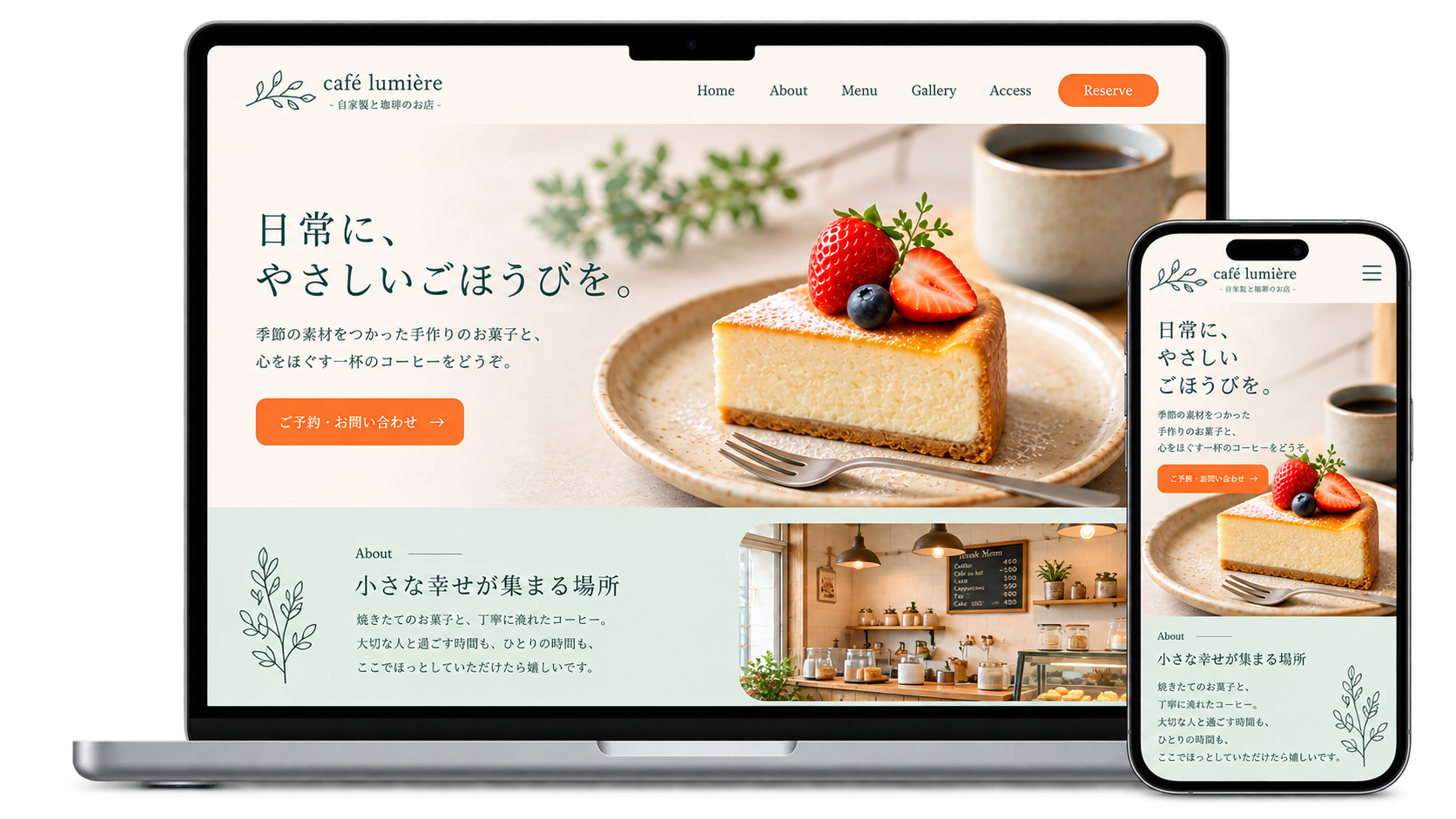 個人店向けホームページ制作サンプルのPC・スマートフォン表示
